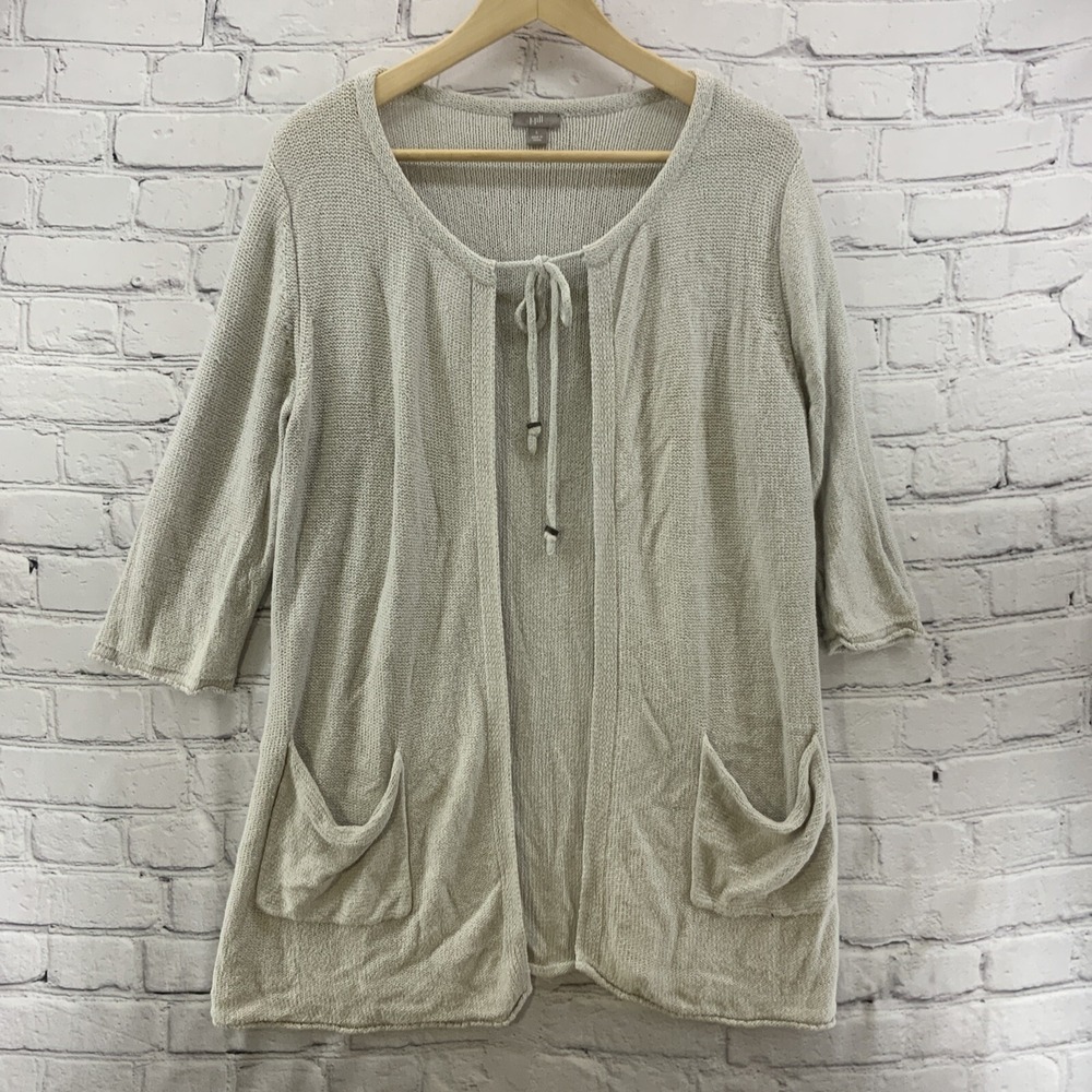 J. Jill Sweater Duster Womens Sz L Silk Blend‎ Beige Tie